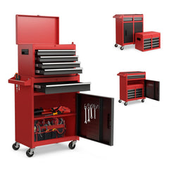 Garvee 20-Inch Heavy-Duty Tool Chest with 5 Drawers - Rolling Tool Box Cabinet on Wheels, 2-in-1 Detachable Tool Storage Organizer for Garage, Workshop, and Home Improvement, Locking Steel Tool Cart with Top Tool Box, Red Black - Red & Lack