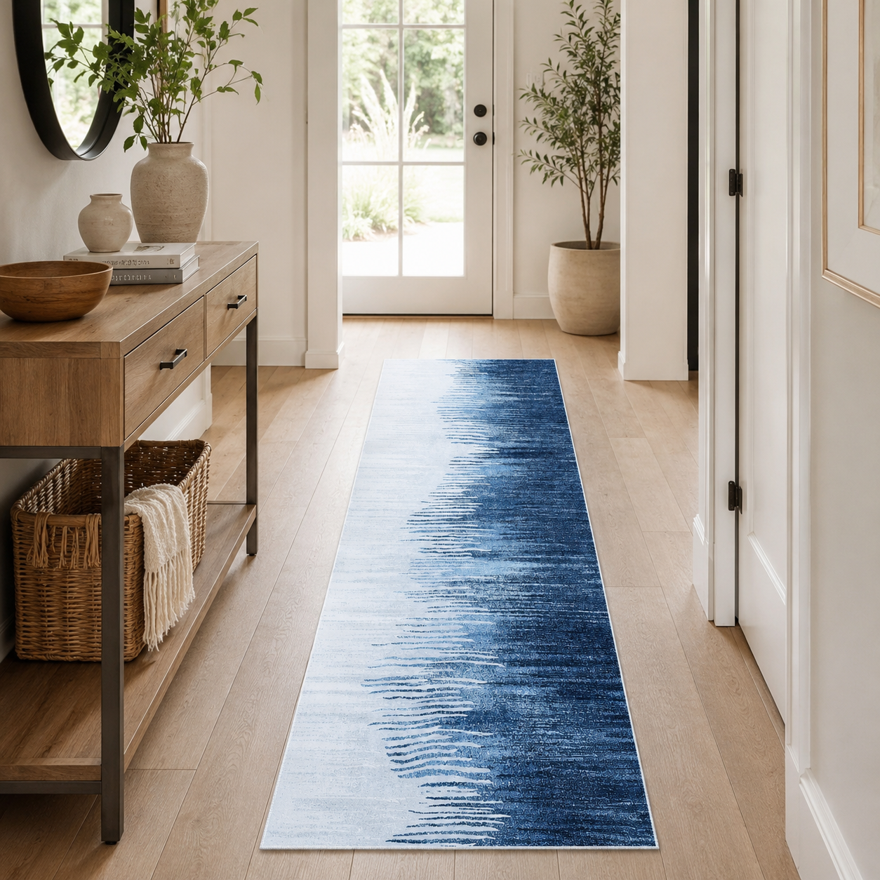 Garvee 2' x 6' Ombre Abstract Runner Rug, Washable Non-Slip Low-Pile Rug for Hallway, Kitchen & Entryway, Blue Gradient
