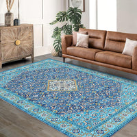 Garvee 9x12ft Persian Style Area Rug Blue-Green,Machine Washable Stain-Resistant Area Rug with Non-Slip Backing Low for Living Room, Bedroom, and Dining Room