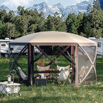 Garvee 12x12 ft Portable Hexagon Pop-Up Gazebo with 6-Sided Canopy - 210D Oxford Fabric Outdoor Shelter for Patio, Backyard & Lawn