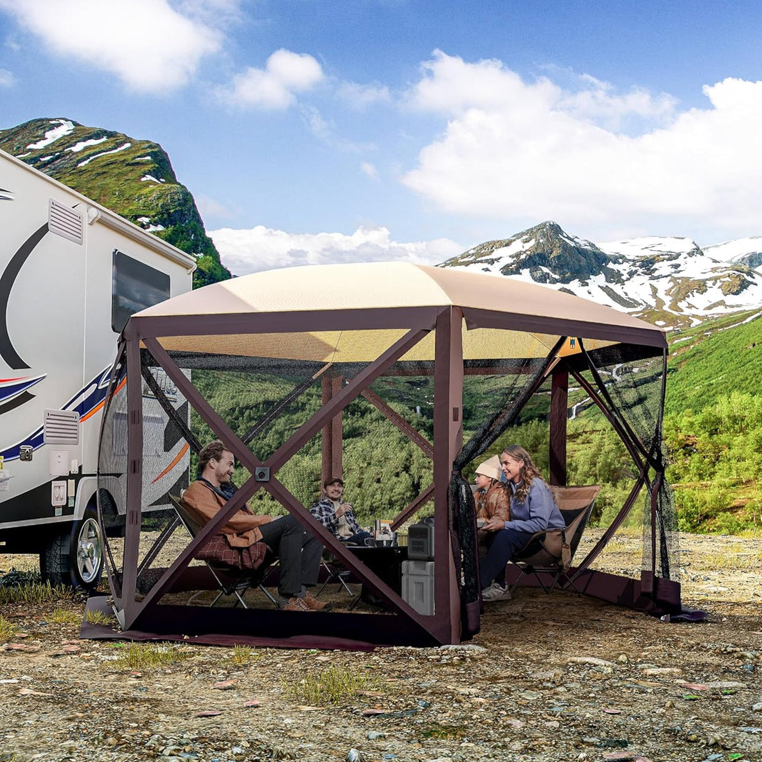 Garvee 12x12 ft Portable Hexagon Pop-Up Gazebo with 6-Sided Canopy - 210D Oxford Fabric Outdoor Shelter for Patio, Backyard & Lawn