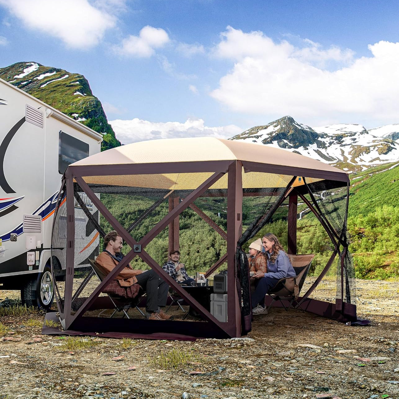 Garvee 12x12 ft Portable Hexagon Pop-Up Gazebo with 6-Sided Canopy - 210D Oxford Fabric Outdoor Shelter for Patio, Backyard & Lawn