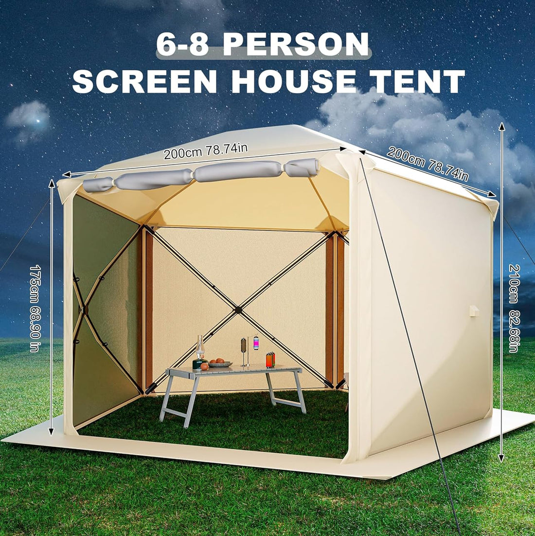 Garvee 10'x10' Pentagonal Pop-Up Screen Tent with 5-Sided Canopy - Outdoor Camping Tent for Patio, Backyard & Lawn, 210D Oxford Fabric