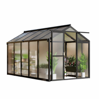 Garvee Outdoor Polycarbonate Greenhouse with Roof Vent & Sliding Lockable Door, Aluminum Frame, Water Gutter Drainage, Black, 6x10FT, Garden Patio Lawn