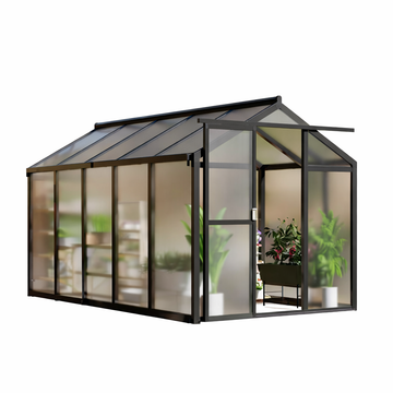 Garvee Outdoor Polycarbonate Greenhouse with Roof Vent & Sliding Lockable Door, Aluminum Frame, Water Gutter Drainage, Black, 6x10FT, Garden Patio Lawn
