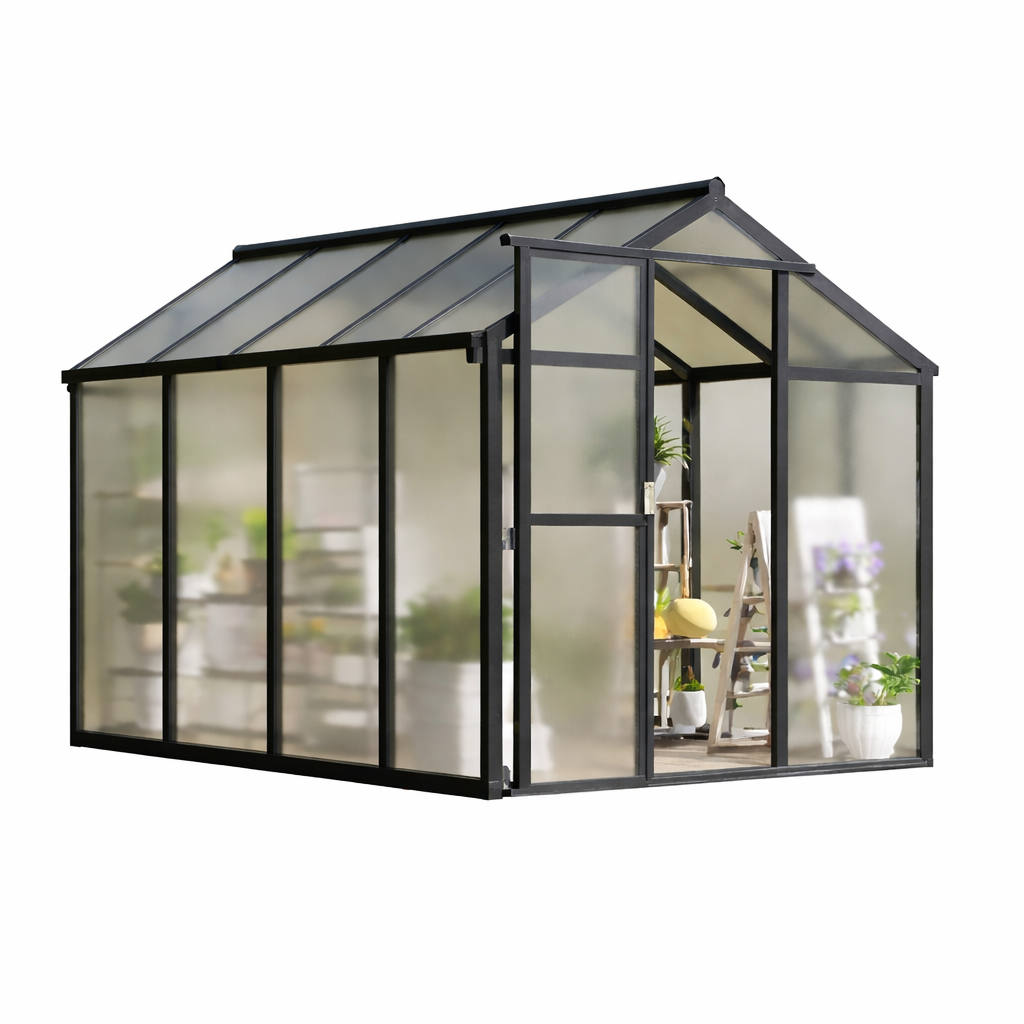 Garvee 6'x8' Polycarbonate Greenhouse with Aluminum Frame - Lockable Door & Adjustable Roof Vent for Backyard Garden, Patio, Outdoor Use, Black