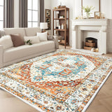 Garvee 6 * 9ft Area Rug - Thin Washable Entryway Rug, Stain Resistant, Non Slip, Non Shedding, Pet Friendly, Vintage Carpet for Indoor Bedroom, Living, Kitchen, Laundry Room, Reddish Brown - Reddish Brown