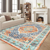 Garvee Red & Blue 4x6 Area Rug - Stain Resistant Washable Rug, Non-Slip Backing, Low Profile, for Living Room, Bedroom, and Dining Room - Red & Blue