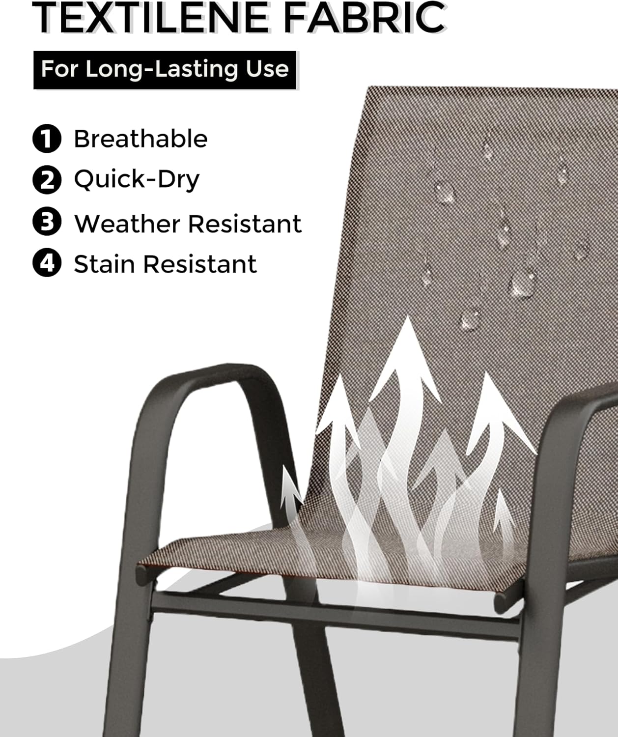 Garvee Patio Stackable Chairs Set of 4 - Outdoor Metal Frame Dining Chairs with Breathable Textilene Fabric for Patio, Deck, Backyard, Brown