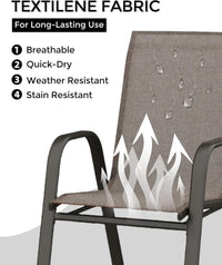 Garvee Patio Stackable Chairs Set of 4 - Outdoor Metal Frame Dining Chairs with Breathable Textilene Fabric for Patio, Deck, Backyard, Brown