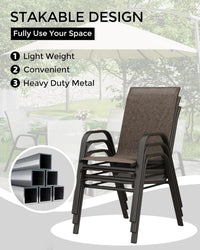 Garvee Patio Stackable Chairs Set of 4 - Outdoor Metal Frame Dining Chairs with Breathable Textilene Fabric for Patio, Deck, Backyard, Brown