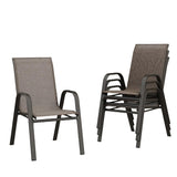 Garvee Stackable Patio Dining Chairs Set of 4, High-Back Textilene Outdoor Chairs with All Black Powder-Coated Steel Frame, All-Weather Deck Garden Seating, Brown - Brown