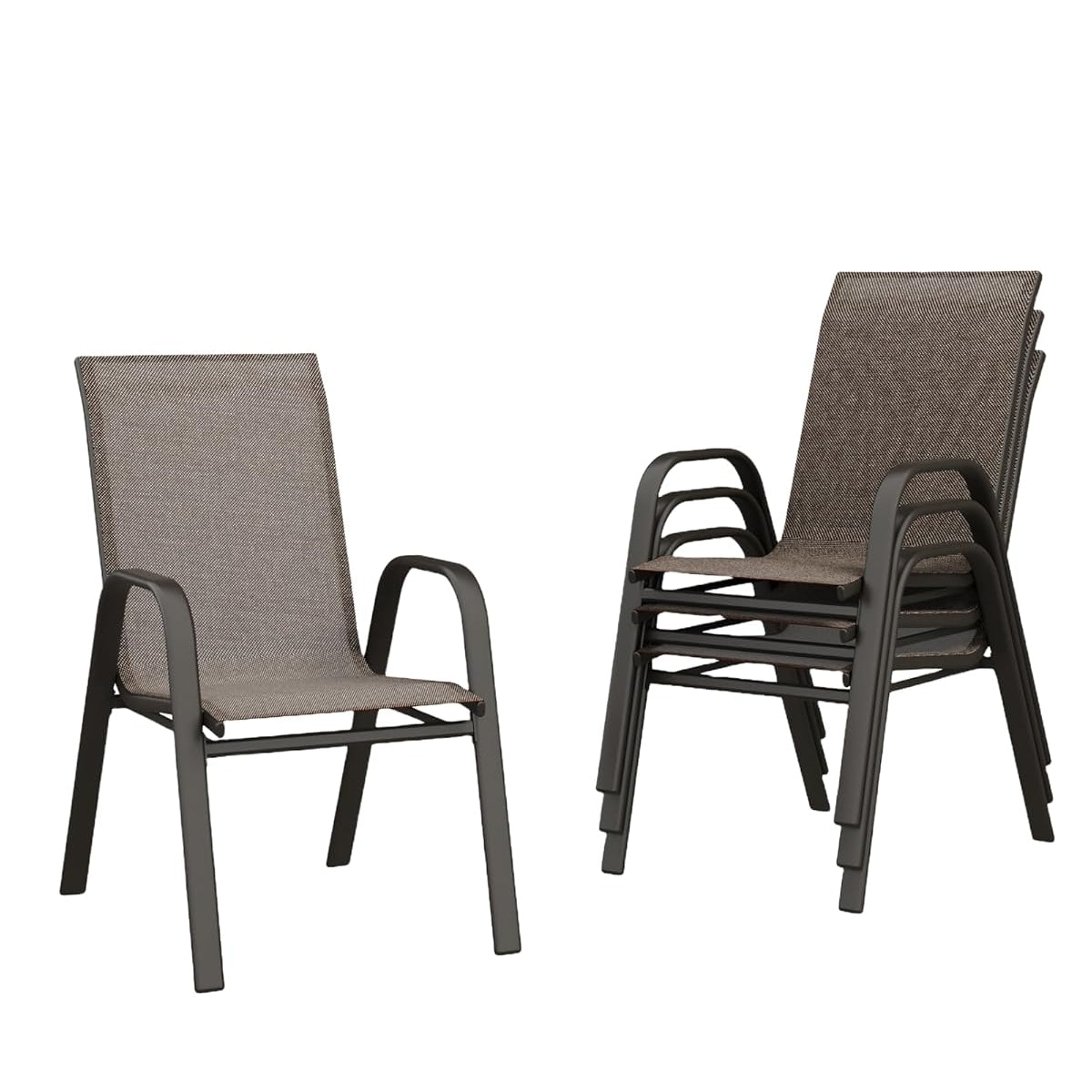 Garvee Patio Stackable Chairs Set of 4 - Outdoor Metal Frame Dining Chairs with Breathable Textilene Fabric for Patio, Deck, Backyard, Brown