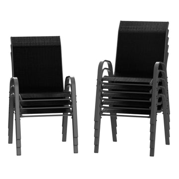 Garvee Patio Stackable Chairs Set of 4 - Outdoor Metal Frame Dining Chairs with Breathable Textilene Fabric for Patio, Deck, Backyard, Black