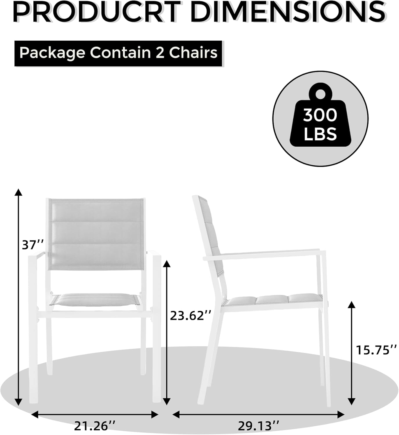 Garvee Patio Stackable Chairs Set of 2, Outdoor Aluminum Stacking Dining Chairs with Textilene Fabric for Outdoor, Patio, Deck, Backyard,White
