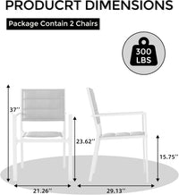 Garvee Patio Stackable Chairs Set of 2, Outdoor Aluminum Stacking Dining Chairs with Textilene Fabric for Outdoor, Patio, Deck, Backyard,White