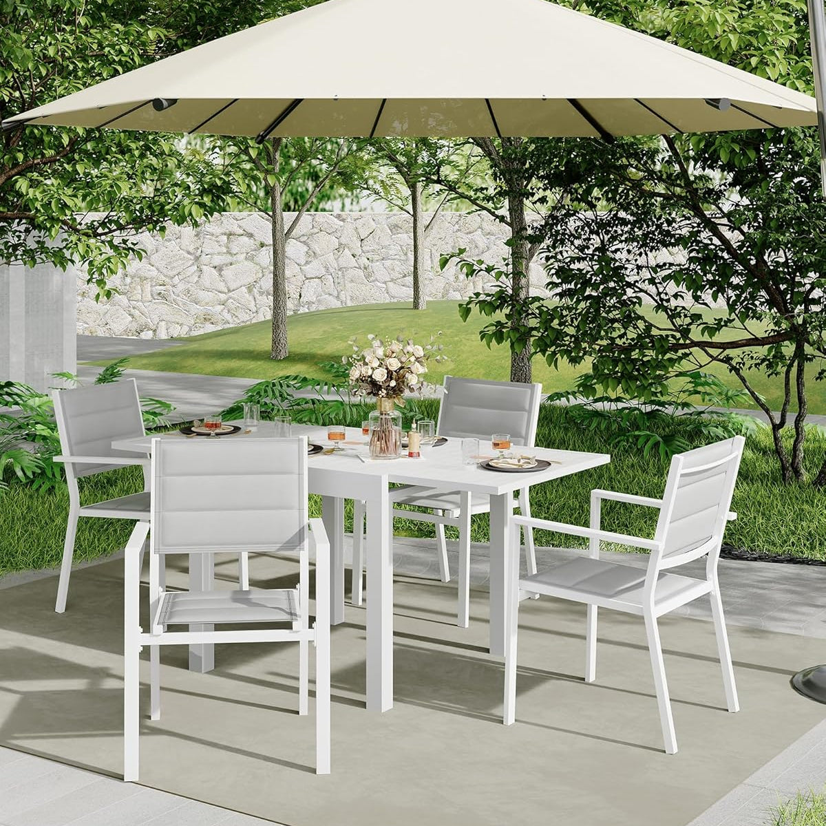 Garvee Patio Stackable Chairs Set of 2, Outdoor Aluminum Stacking Dining Chairs with Textilene Fabric for Outdoor, Patio, Deck, Backyard,White