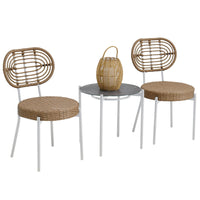 Garvee 3 Piece Patio Bistro Set, Outdoor Wicker Chairs with Table, Rattan Patio Furniture Set for Outdoor, Patio, Deck, Backyard, White & Brown
