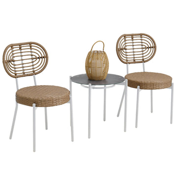 Garvee 3 Piece Patio Bistro Set, Outdoor Wicker Chairs with Table, Rattan Patio Furniture Set for Outdoor, Patio, Deck, Backyard, White & Brown