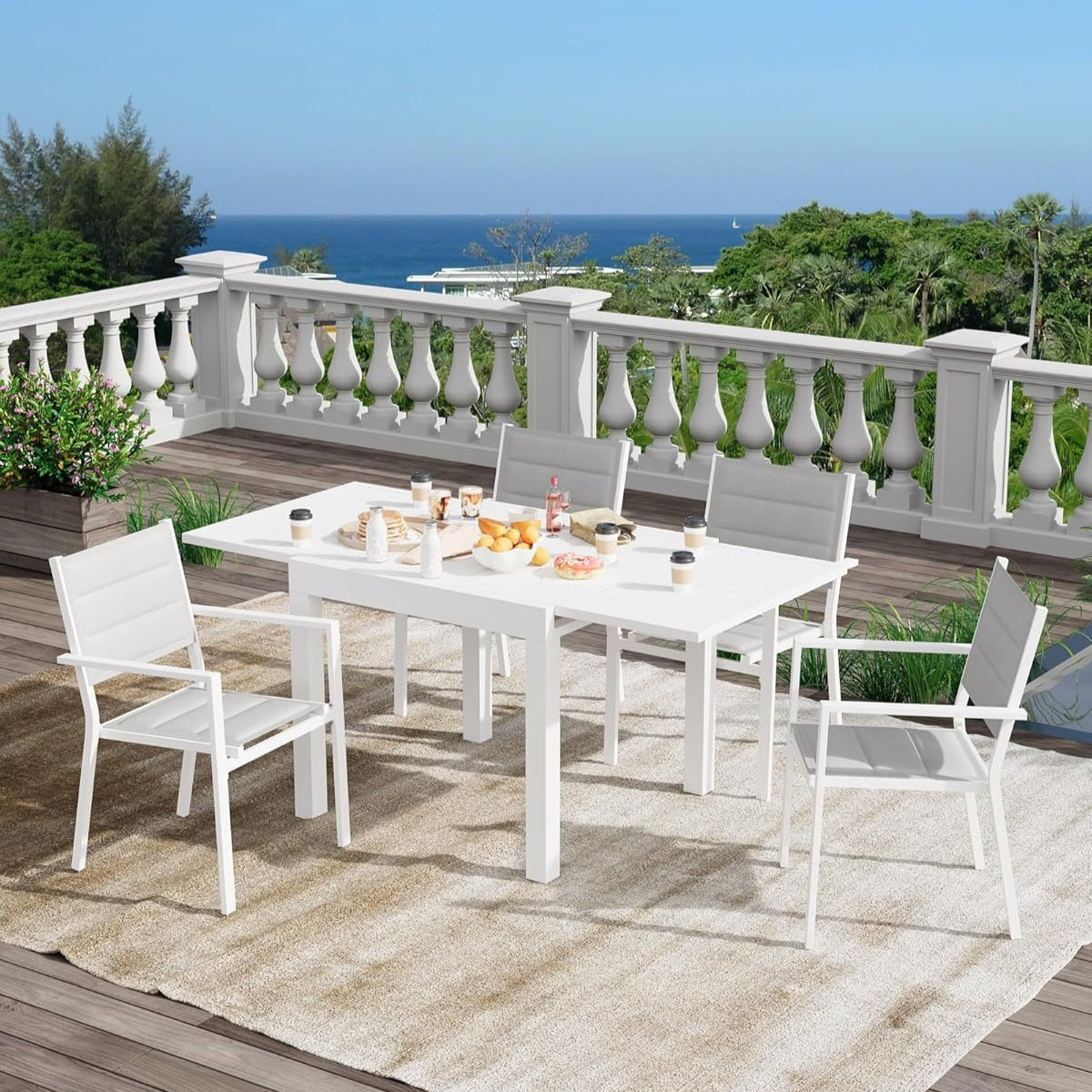 Garvee Expandable Patio Table, Extendable Outdoor Dining Table Set for 4-6 Persons, Aluminum Slat Frame Perfect for Backyard, Deck, Porch, White