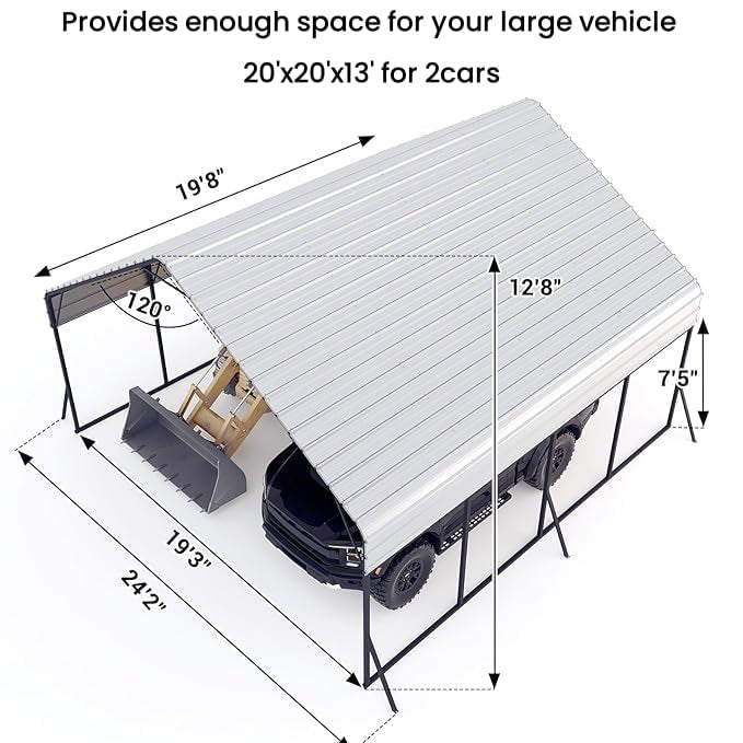 Garvee 20'x20'x13' Metal Carport Heavy Duty Steel Frame, Snow Load 14,000 lbs, 27 Gauge Sheet Metal Roof, Rust-Resistant Coating, Easy Assembly, Permanent Shelter for Boats & Trucks