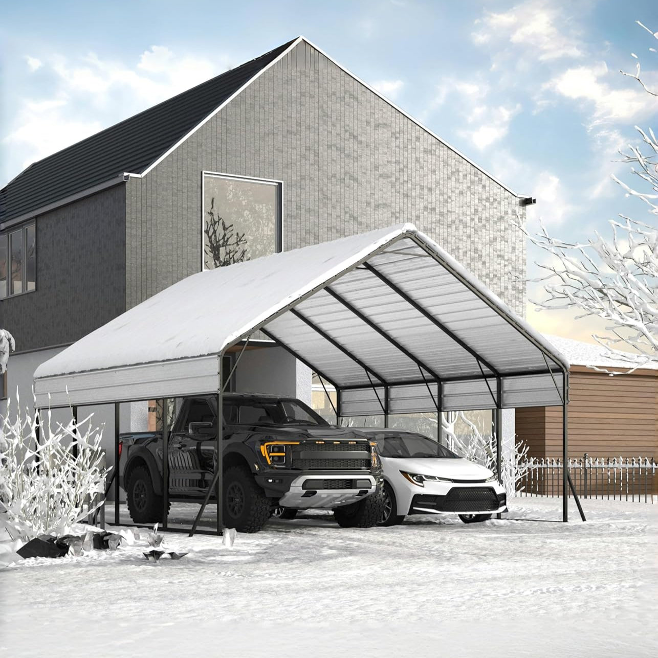 Garvee 20'x20'x13' Metal Carport Heavy Duty Steel Frame, Snow Load 14,000 lbs, 27 Gauge Sheet Metal Roof, Rust-Resistant Coating, Easy Assembly, Permanent Shelter for Boats & Trucks