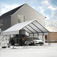 Garvee 20'x20'x13' Metal Carport Heavy Duty Steel Frame, Snow Load 14,000 lbs, 27 Gauge Sheet Metal Roof, Rust-Resistant Coating, Easy Assembly, Permanent Shelter for Boats & Trucks