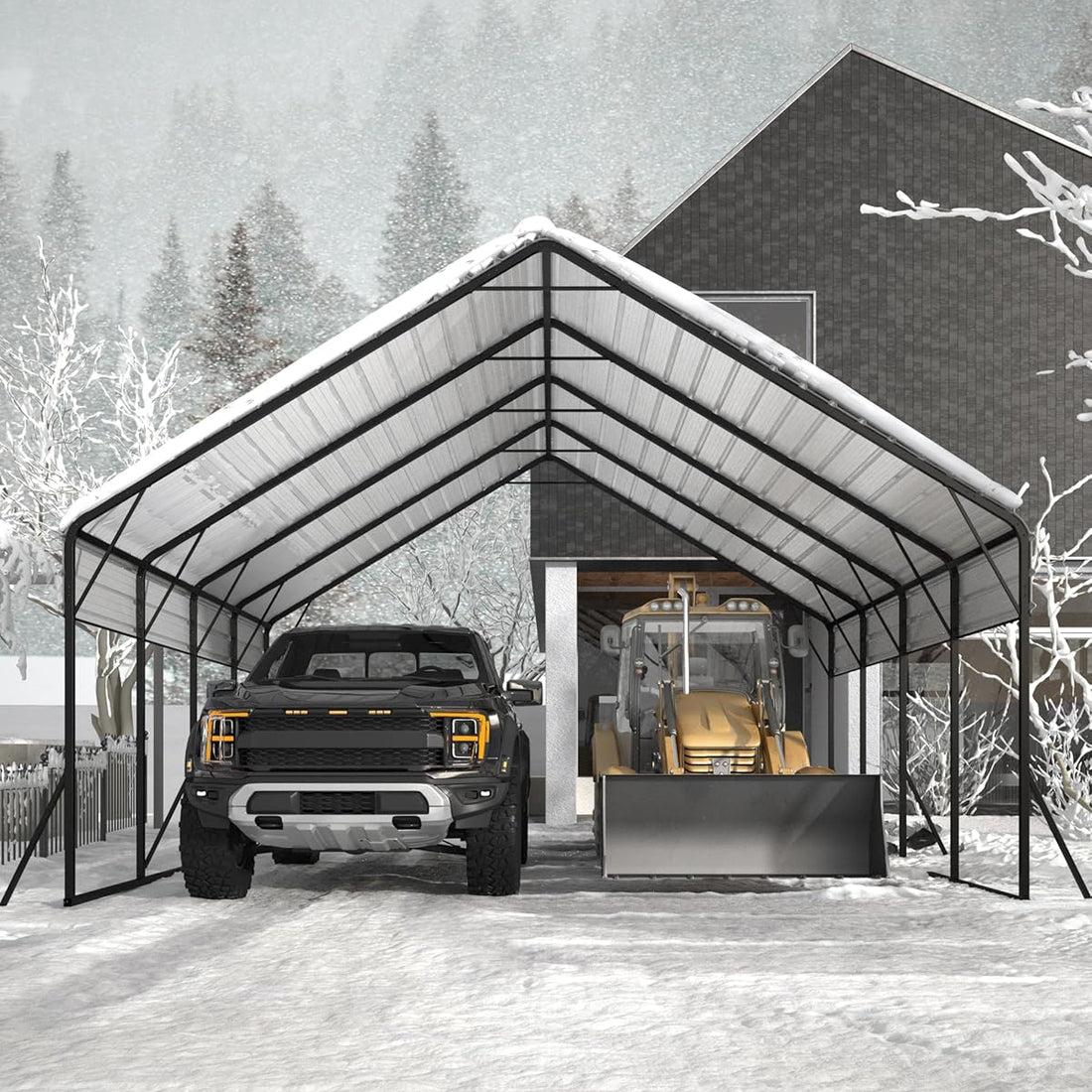 Garvee 20'x20'x13' Metal Carport Heavy Duty Steel Frame, Snow Load 14,000 lbs, 27 Gauge Sheet Metal Roof, Rust-Resistant Coating, Easy Assembly, Permanent Shelter for Boats & Trucks