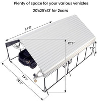 Garvee 20'x25'x13' Heavy-Duty Metal Carport, Extra Tall 2-Car Shelter with Reinforced Steel Frame, All-Weather Protection for Trucks, Boats & RVs