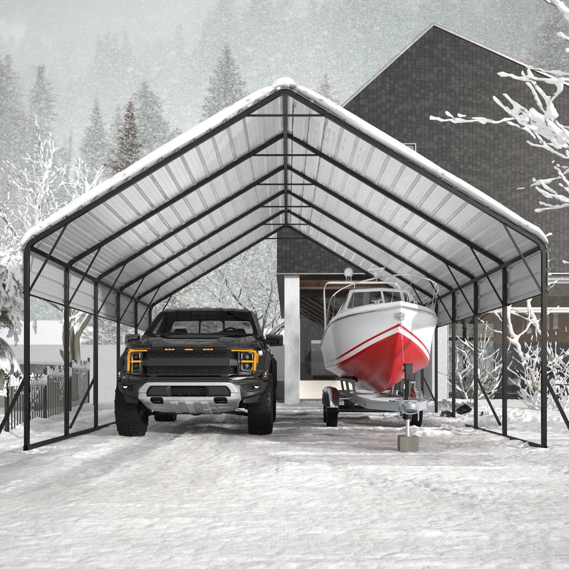 Garvee 20'x25'x13' Heavy-Duty Metal Carport, Extra Tall 2-Car Shelter with Reinforced Steel Frame, All-Weather Protection for Trucks, Boats & RVs