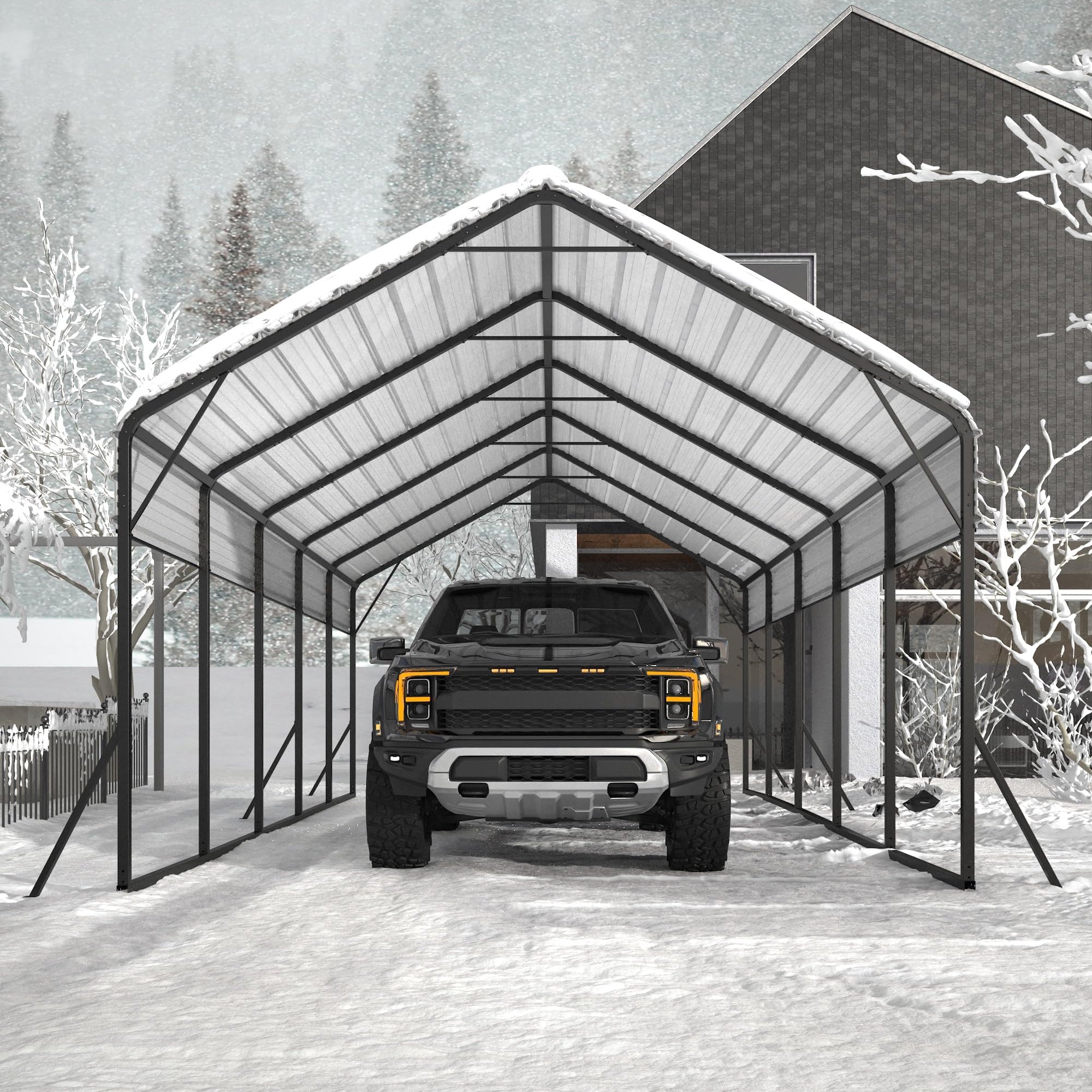 Garvee Heavy Duty Carport 13x26 Oversized Metal Shelter Galvanized