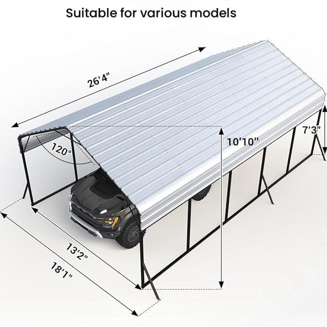 Garvee Heavy Duty Carport 13x26 Oversized Metal Shelter Galvanized Steel Frame & Roof Wind & Snow Resistant Outdoor Garage for Boats SUVs Trucks