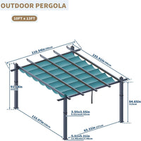 Garvee 10x13 FT Outdoor Pergola for Patio – Wood-Grain Aluminum with Retractable Waterproof Canopy, 4-Side Stability Base for Deck & Backyard