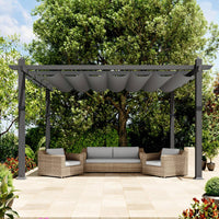 Garvee 10x13 Ft Pergola, Outdoor Metal Pergola with Retractable Canopy, Upgraded Wood-Grain Aluminum Pergola, Modern Pavilion for Backyard, Patio, Porch, Grape Trellis, Gray