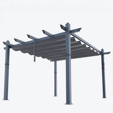 Garvee 10x13 Ft Pergola, Outdoor Metal Pergola with Retractable Canopy, Upgraded Wood-Grain Aluminum Pergola, Modern Pavilion for Backyard, Patio, Porch, Grape Trellis, Gray