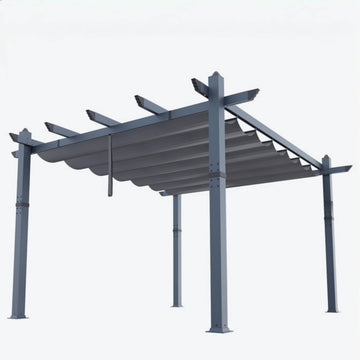 Garvee 10x13 Ft Pergola, Outdoor Metal Pergola with Retractable Canopy, Upgraded Wood-Grain Aluminum Pergola, Modern Pavilion for Backyard, Patio, Porch, Grape Trellis, Gray