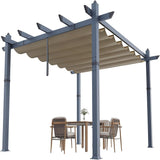 Garvee 10x13 ft Aluminum Pergola with Retractable Canopy – UV & Waterproof, Rust-Resistant Metal Gazebo, 4-Side Anchored, Khaki for Backyard/Deck - Khaki