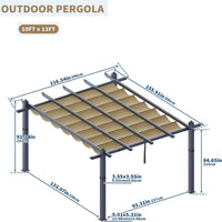 Garvee 10x13 ft Aluminum Pergola with Retractable Canopy – UV & Waterproof, Rust-Resistant Metal Gazebo, 4-Side Anchored, Khaki for Backyard/Deck