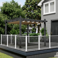 Garvee 10x10 Ft Pergola, Outdoor Metal Pergola with Retractable Canopy, Upgraded Wood-Grain Aluminum Pergola, Modern Pavilion for Backyard, Patio, Porch, Grape Trellis, Khaki