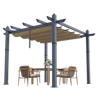 Garvee 10x10 Ft Pergola, Outdoor Metal Pergola with Retractable Canopy, Upgraded Wood-Grain Aluminum Pergola, Modern Pavilion for Backyard, Patio, Porch, Grape Trellis, Khaki