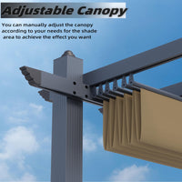 Garvee 10x10 Ft Pergola, Outdoor Metal Pergola with Retractable Canopy, Upgraded Wood-Grain Aluminum Pergola, Modern Pavilion for Backyard, Patio, Porch, Grape Trellis, Khaki