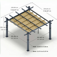 Garvee 10x10 Ft Pergola, Outdoor Metal Pergola with Retractable Canopy, Upgraded Wood-Grain Aluminum Pergola, Modern Pavilion for Backyard, Patio, Porch, Grape Trellis, Khaki