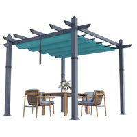 Garvee 10x10 Ft Pergola, Outdoor Metal Pergola with Retractable Canopy, Upgraded Wood-Grain Aluminum Pergola, Modern Pavilion for Backyard, Patio, Porch, Grape Trellis, Blue