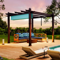 Garvee 10x10 Ft Pergola, Outdoor Metal Pergola with Retractable Canopy, Upgraded Wood-Grain Aluminum Pergola, Modern Pavilion for Backyard, Patio, Porch, Grape Trellis, Blue