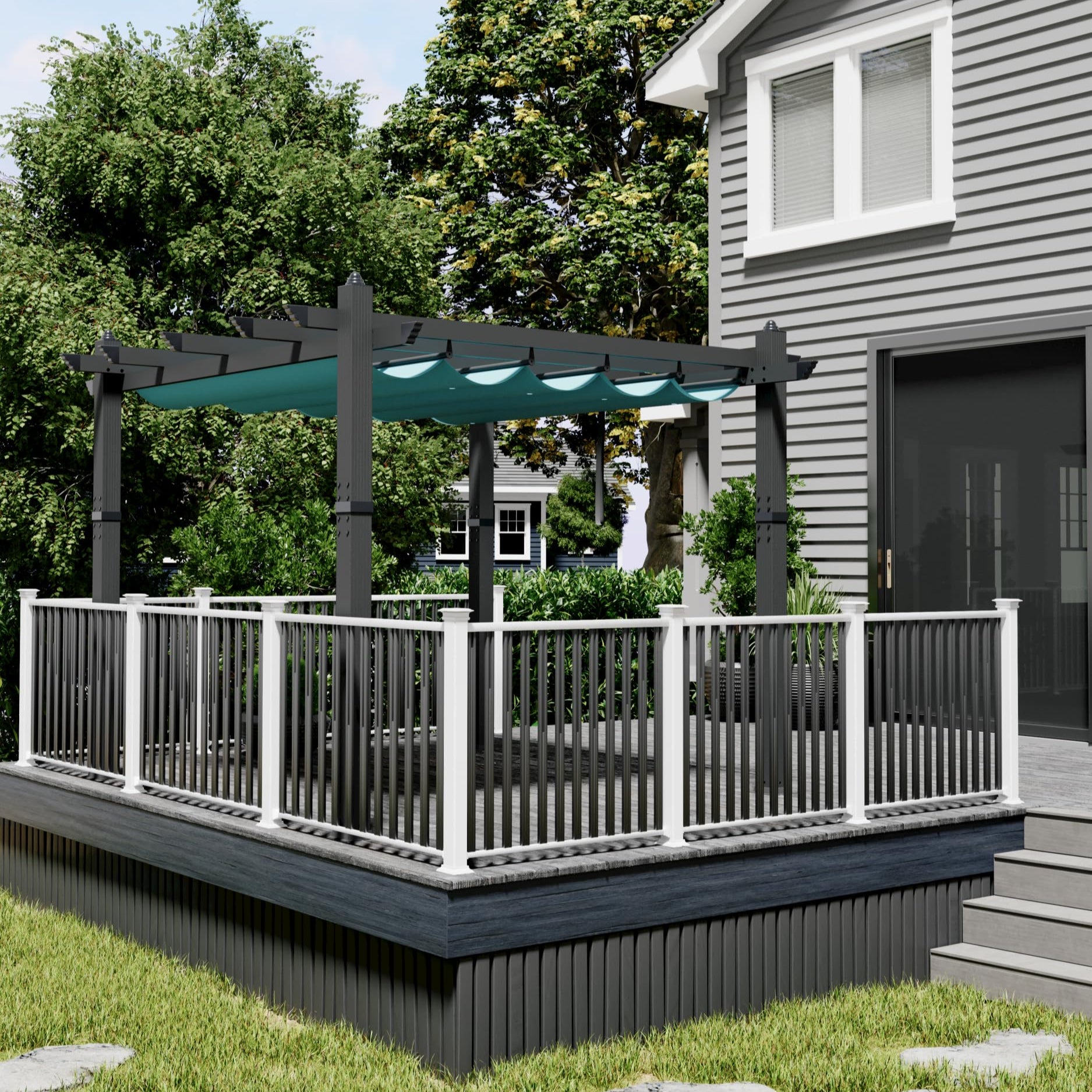 Garvee 10x10 Ft Pergola, Outdoor Metal Pergola with Retractable Canopy, Upgraded Wood-Grain Aluminum Pergola, Modern Pavilion for Backyard, Patio, Porch, Grape Trellis, Blue