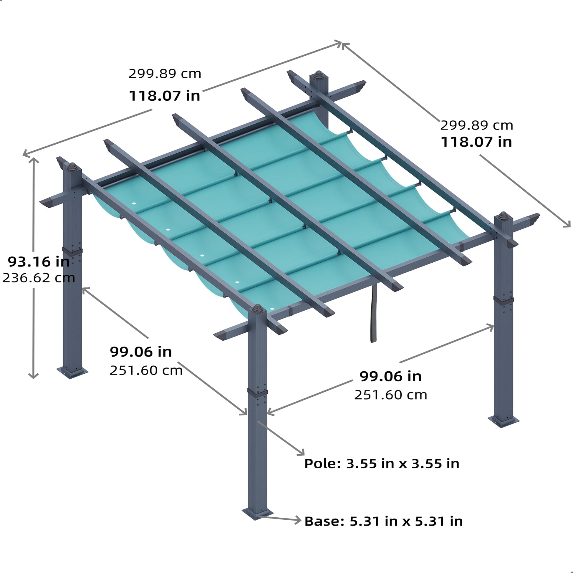 Garvee 10x10 Ft Pergola, Outdoor Metal Pergola with Retractable Canopy, Upgraded Wood-Grain Aluminum Pergola, Modern Pavilion for Backyard, Patio, Porch, Grape Trellis, Blue