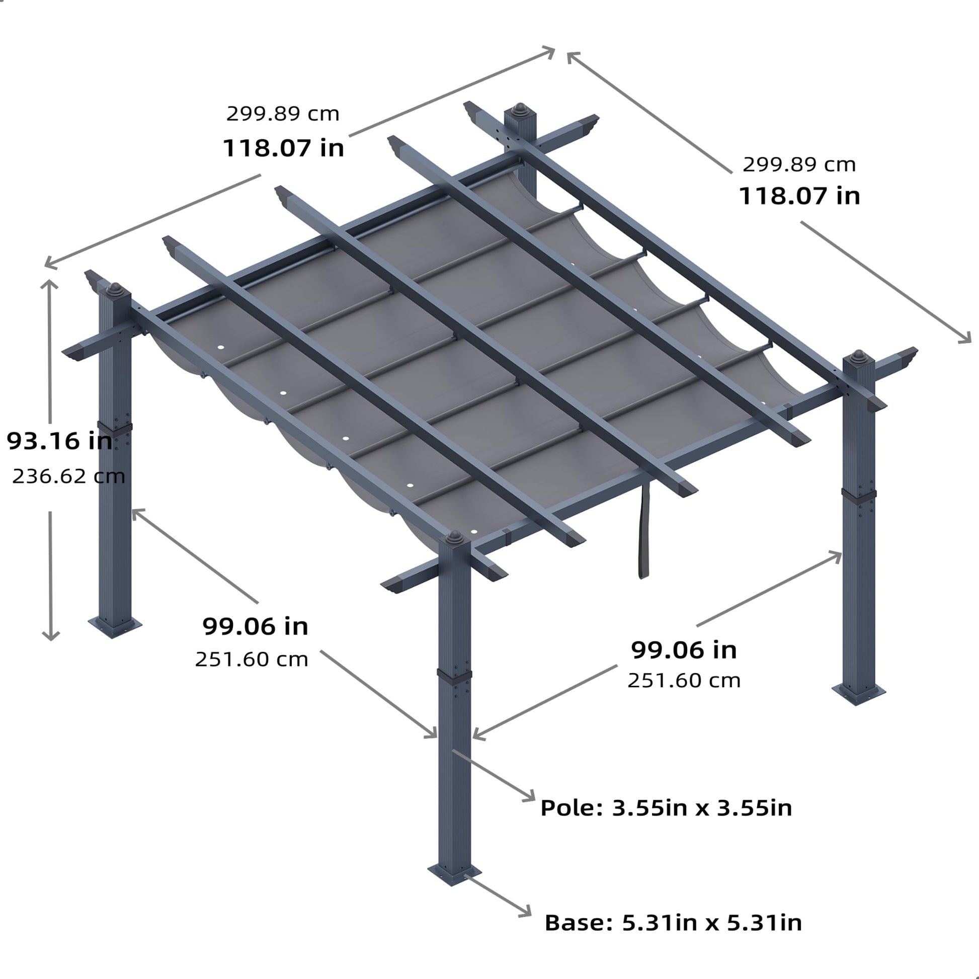 Garvee 10x10 Ft Pergola, Outdoor Metal Pergola with Retractable Canopy, Upgraded Wood-Grain Aluminum Pergola, Modern Pavilion for Backyard, Patio, Porch, Grape Trellis, Gray