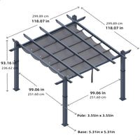 Garvee 10x10 Ft Pergola, Outdoor Metal Pergola with Retractable Canopy, Upgraded Wood-Grain Aluminum Pergola, Modern Pavilion for Backyard, Patio, Porch, Grape Trellis, Gray