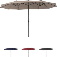 Garvee 15FT Double-Sided Patio Umbrella - Extra Large Outdoor Market Umbrella with Crank, 12-Rib Metal Frame & Air Vents for Backyard, Deck, Pool, Khaki