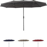 Garvee 15FT Double-Sided Patio Umbrella - Extra Large Outdoor Market Umbrella with Crank, 12-Rib Metal Frame & Air Vents for Backyard, Deck, Pool, Grey - Dark Gray